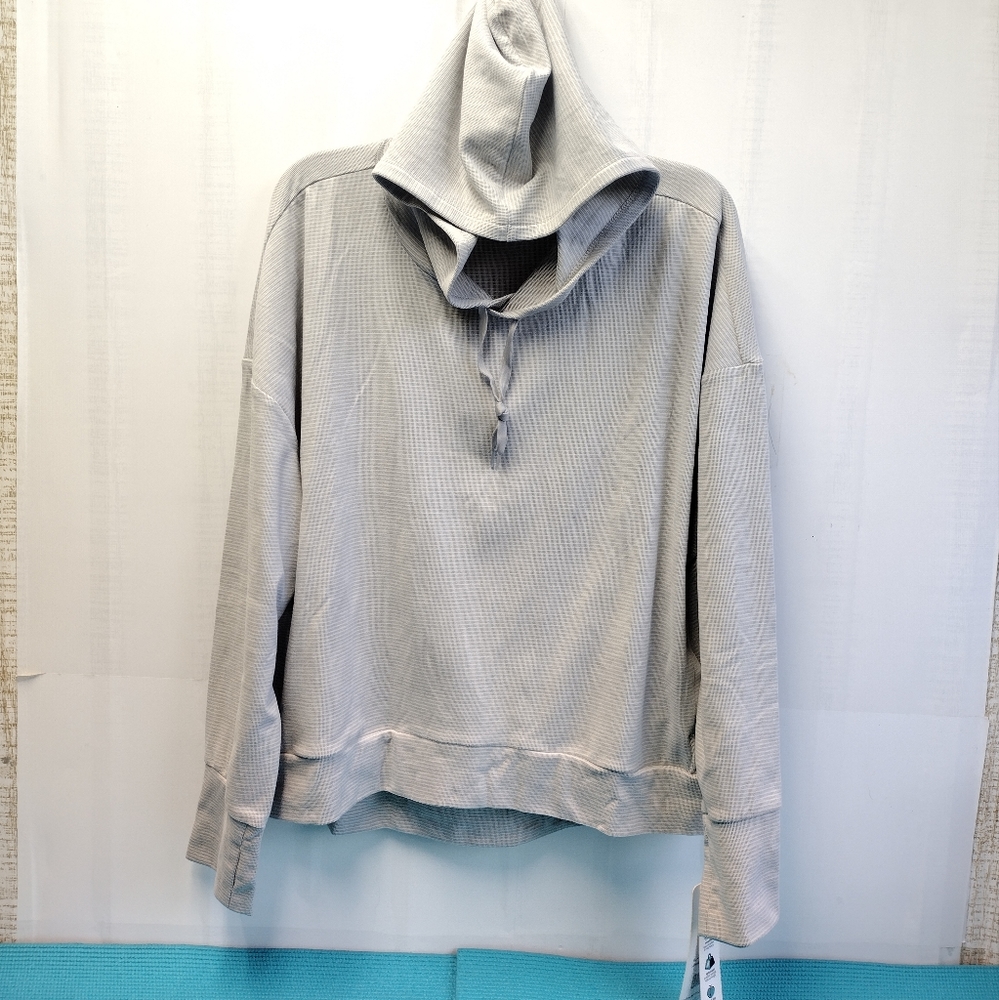 NWT Reebok RBX Women's Pullover Hoodie Cropped Sweatshirt Striped Gray XL